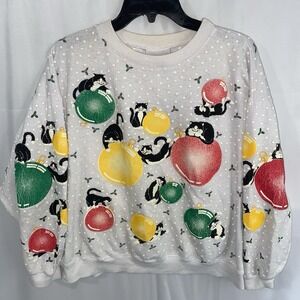 Vintage Cats Christmas Ornaments Puff Paint Sweatshirt Medium Spumoni